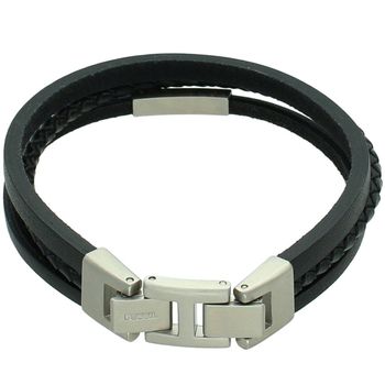 Męska Skórzana Bransoletka FOSSIL Potrójna z Grawerem – Zatrzask, Logo fashion.jpg